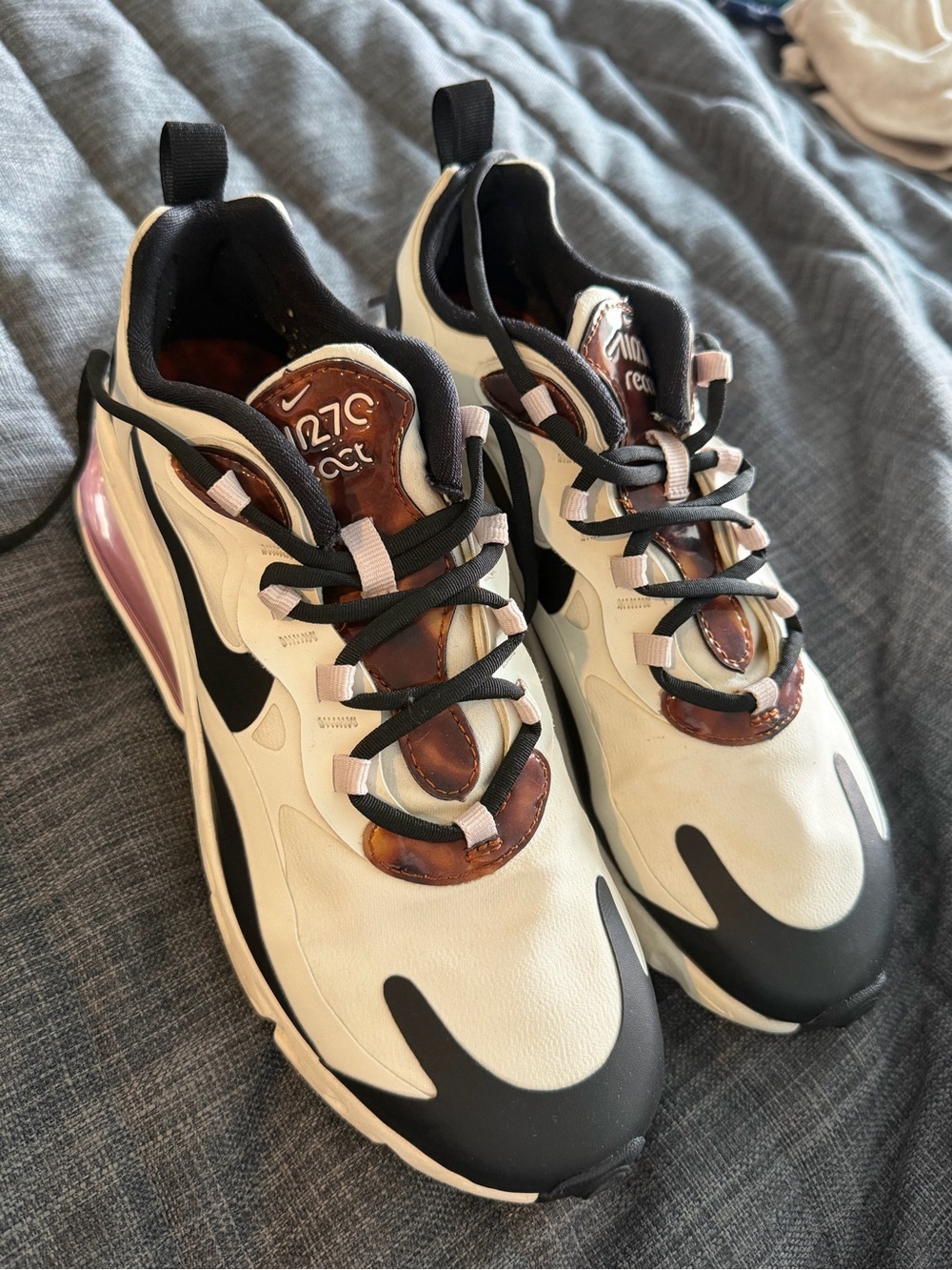 Nike Air Max 270 React Women’s 8.5 Tortoiseshell White Black Pink Sneakers